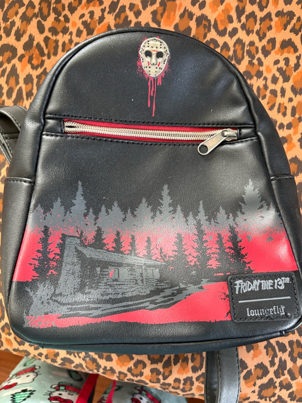 Loungefly Black Backpack with Red and Gray Camp Graphic